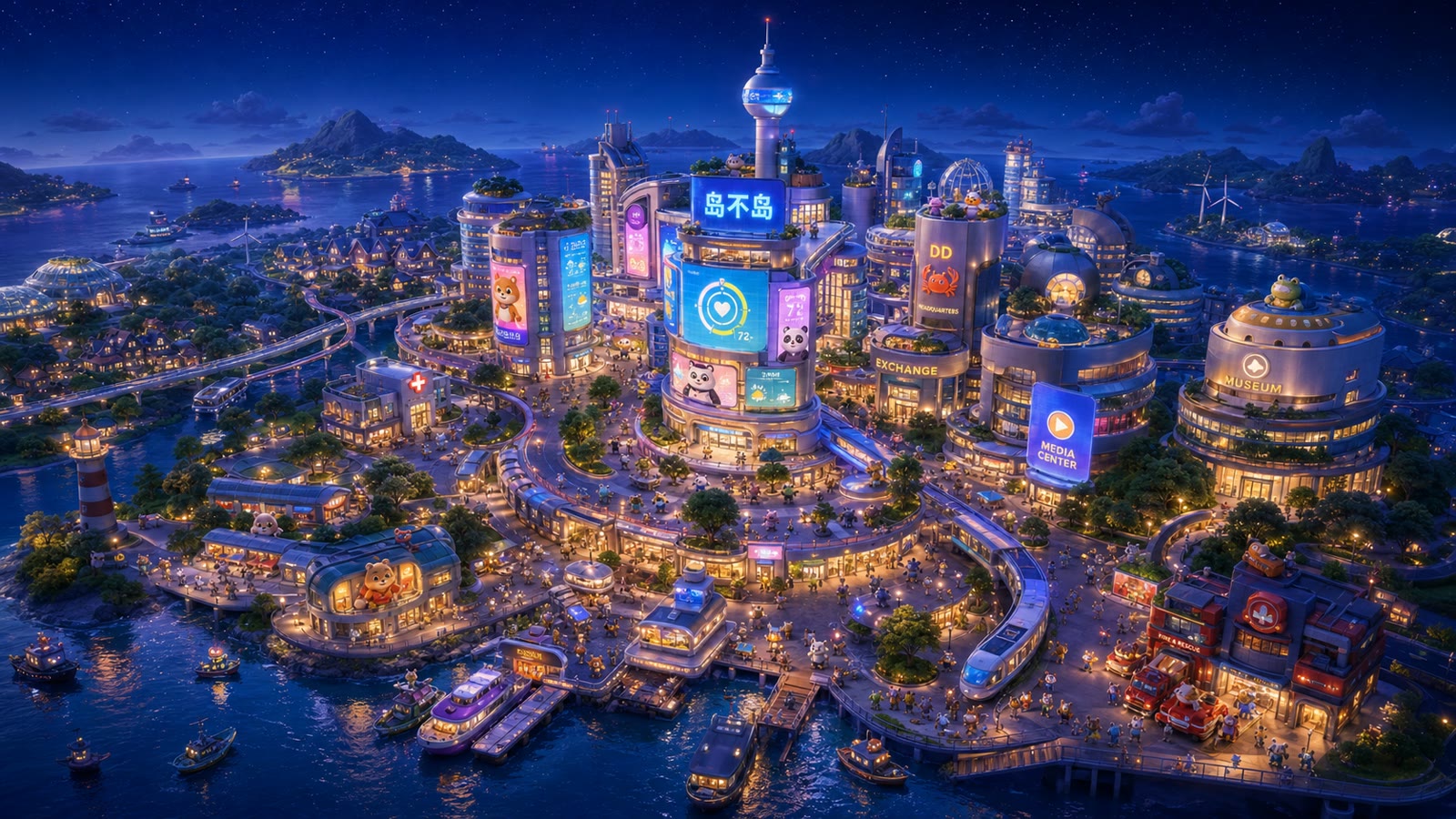 中心岛夜景渲染